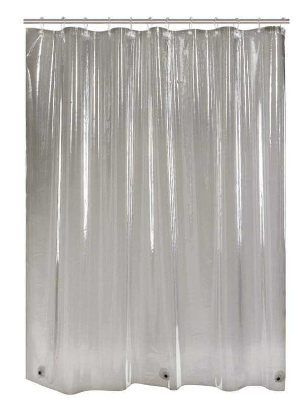 Image of AmazerBath Extra Long Shower Curtain Liner, Clear Black Shower Liner 84 Inches Long, 72x84 Plastic Shower Curtain Liners, Cute Tall Shower Liner, PEVA Bathroom Shower Curtain Liners & 3 Magnets