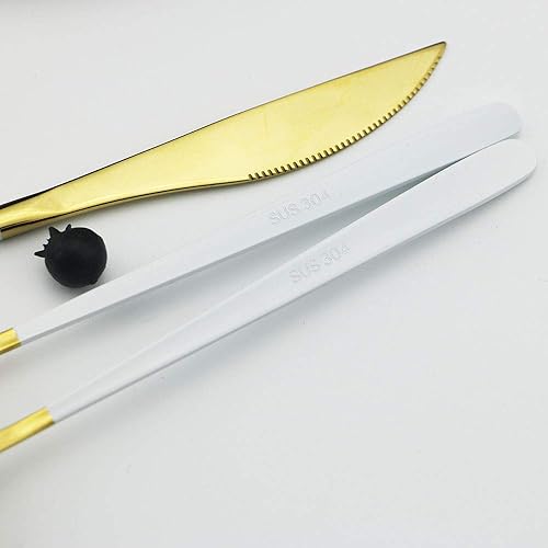 Miniatura 6 de JASHII Juego de cubiertos de acero inoxidable 304 de 20 piezas, juego de cubiertos de lujo pulido de espejo para 4 personas, incluye cuchillo,