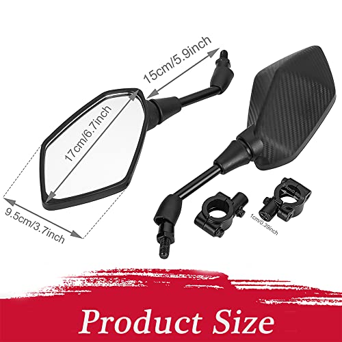 Universal Motorcycle Mirrors, Convex Handlebar Rear View Side Mirror With 10Mm Bolt, Handle Bar Mount Clamp Compatible With Cruiser, Suzuki, Honda, Victory And More (Carbon Fibre) #TOP5