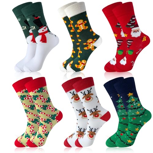 HYZSHL 6 Paar Weihnachtssocken Damen Herren, Weihnachtssocken...