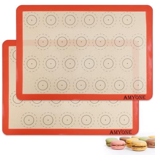 Amyone Macaron Silicone Baking Mat, 2 Pcs Half Sheet Silicone Mats For Baking, Non-Stick Silicone Cookie Sheet Liners For 13 X 18 Sheet Pan For Macaron/Cookie/Bread/Pastry, 11 5/8' X 16 1/2' Orange