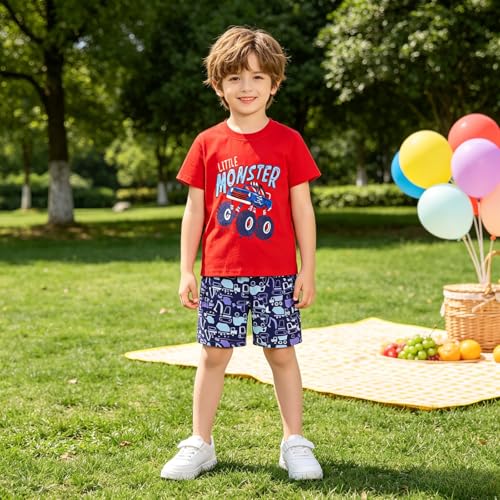 Image of Boy Shorts Sets Dinosaur Animal Print Shirt Summer Outfits Set 2pcs Casual Clothes