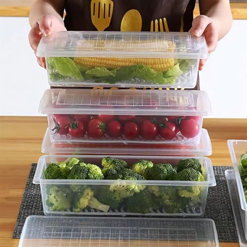 Image of Fridge Storage Containers, Stackable Refrigerator Organizer Boxes with Removable Drain Plate, BPA Free Transparent Vegetable Storage Bins, Freezer Safe Multipurpose Food Organizers(set of 6)