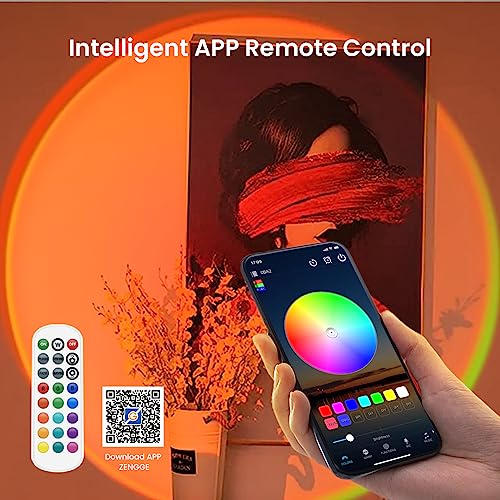 Tsrarey Sunset Lamp Projector With Remote Control, Multiple Colors Led App Control Sunset Light Three Control Methods Night Light For Room Decor/Christmas Gifts/Photography/Party/Bedroom Decor #TOP1