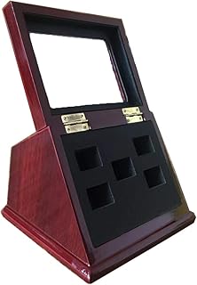 JunningGor Sports Championship Rings Wooden Display case Shadow Box Without Rings (5 Slots)