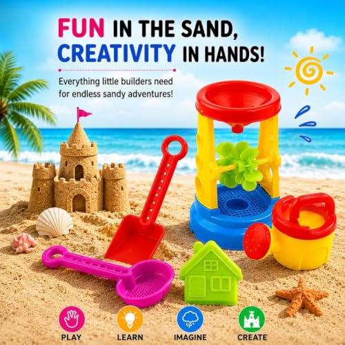 Image of Sand Toys | Beach Toy for Kids | Activity Playset Outdoor & Gardening | Castle Building Plastic Beach Toy Set | Toddlers Garden Tools | Gift for Kid | Sand Castle- Pack of 1