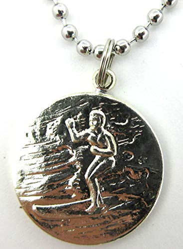 St. Christopher Surf Medal Necklace Pendant, Protector of Travel am-fu Aquamarine-Fuchsia Small4