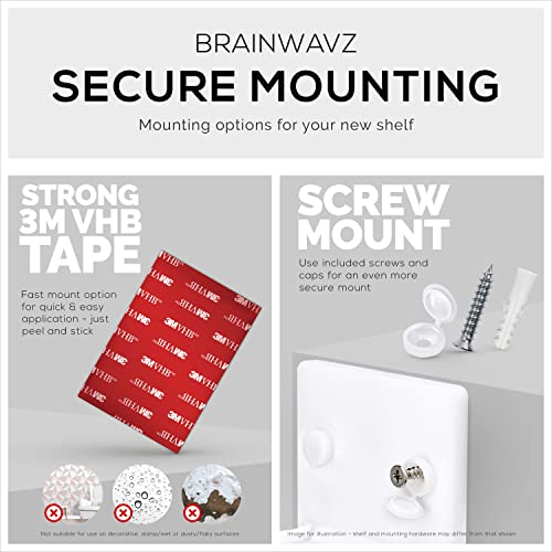 Image of 4 inch Small Floating Shelf, Adhesive & Screw in, for Bluetooth Speakers, Cameras, Plants, Toys, Books & More, Shelves Wall Mount, by Brainwavz (White)