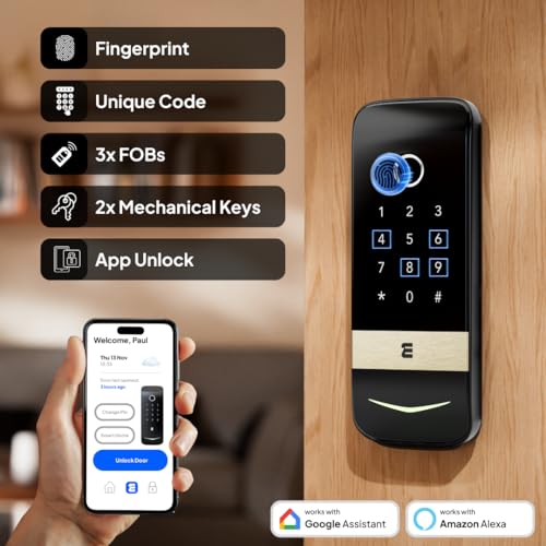 WME DL2 Smart Door Lock – Wi-Fi Voice Fingerprint Keypad (Alexa/Google), Digital Door Lock, Black and Gold, Wi-Fi Enabled with 8-in-1 Access, Aluminium Alloy, Indoor Security, Modern - Image 3