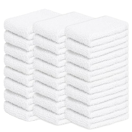 Looperry White Washcloths - 13x13 Commercial Grade Terry Cloth Rags. Quick Dry & Lint Free Multipurpose Cleaning Rags for Housekeeping Auto Wash Absorbent & Reusable Bar Towels for kitchen - 24 Pack
