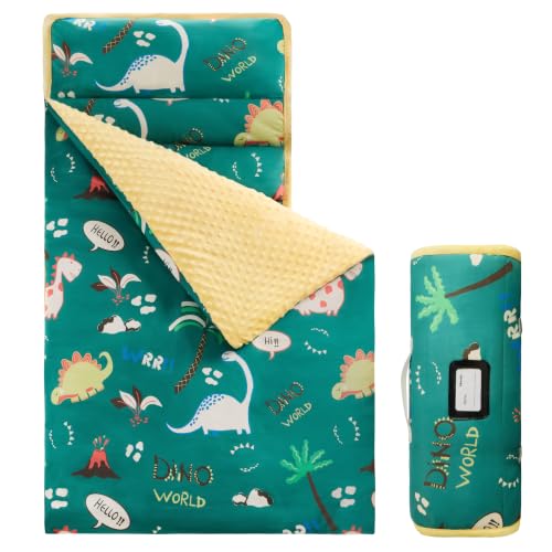 Image of MORAIS Toddler Nap Mat with Pillow and Blanket, 52 inch x 20 inch Lightweight and Soft Nap Mat for Preschool, Daycare, Travel Sleeping Bags