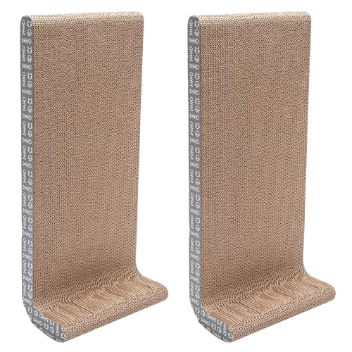 Image of Furhaven 2-Pack Scratching Boards w / Catnip & Wall-Mounting Hooks for Indoor Cats, Reversible - Wall-Mounted Corrugated Cat Scratchers - Gray /White Print, Wide /2-Pack