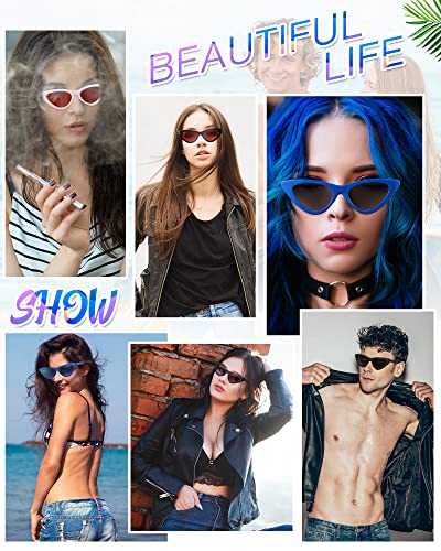 Flutesan 20 Pack Retro Vintage Narrow Cat Eye Sunglasses for Women Colorful Party Cat Eye Neon Sunglasses Plastic Frame Skinny Unisex Triangle Glasses Women's Party Favors2