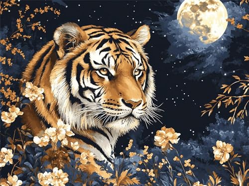 Peinture Numéro Animaux Premium : Toile Infroissable et Acryliques Riches Motif Tigre