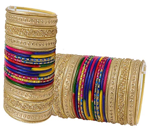 Image of NMII Non-Precious Metal with Base Metal Spreads with Zari Glossy Finished Premium Traditional Bridal Chuda Bangle set for Women and Girls