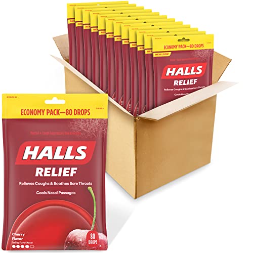 HALLS Relief Cherry Cough Drops, Economy Pack, 12 Packs of 80 Drops (960 Total Drops)