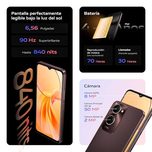 vivo Y28s Smartphone 5G, 4GB RAM+128GB ROM, Triple 50MP Cámara,5000mAh Batería,6.56''Pantalla de Alto Brillo HD+, IP54 Resistencia al polvo y agua, Diseño curvado 2.5D,Teléfono Móvil Android14, Marrón - Imagen 3