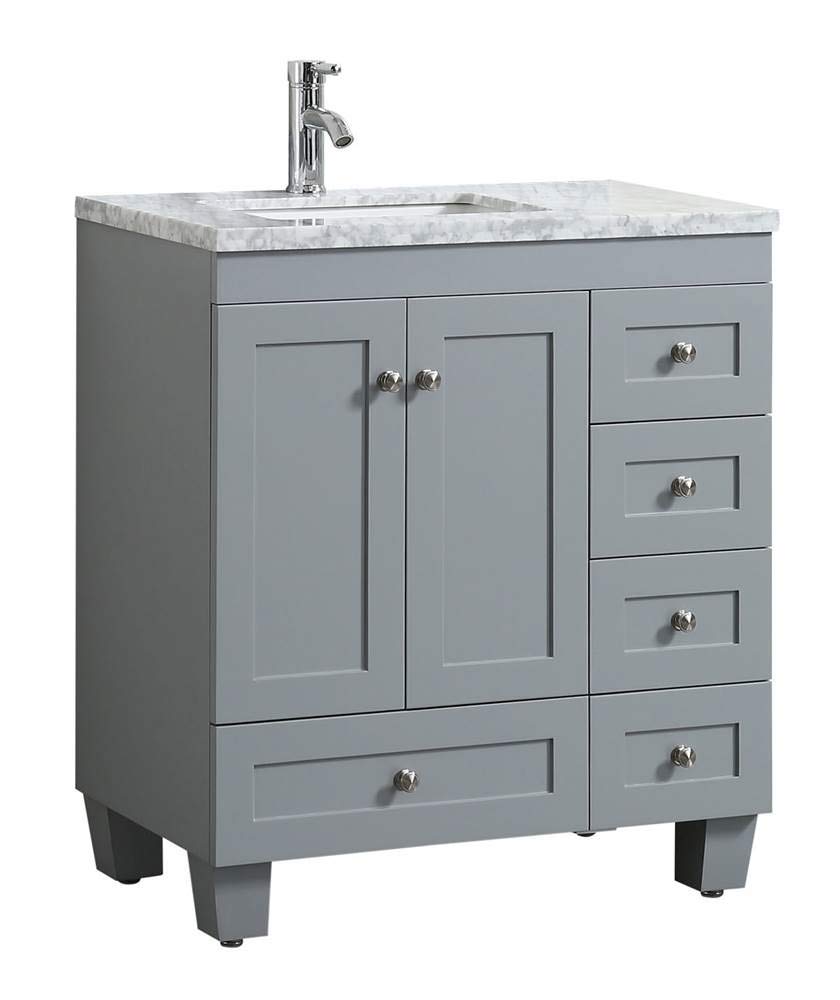 Eviva Gray Bathroom Vanity with Sink - Freestanding Bathroom Vanities 30 inch w/White Carrara QuartzTop - Perfect 30 Inch Bathroom Vanity with Sink Set for Modern Bathroom Decor