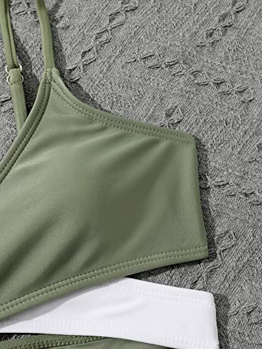 WDIRARA Girl's 4 Piece Color Block Swimsuit and Coverup Set Tree Print Boho Swimwear3