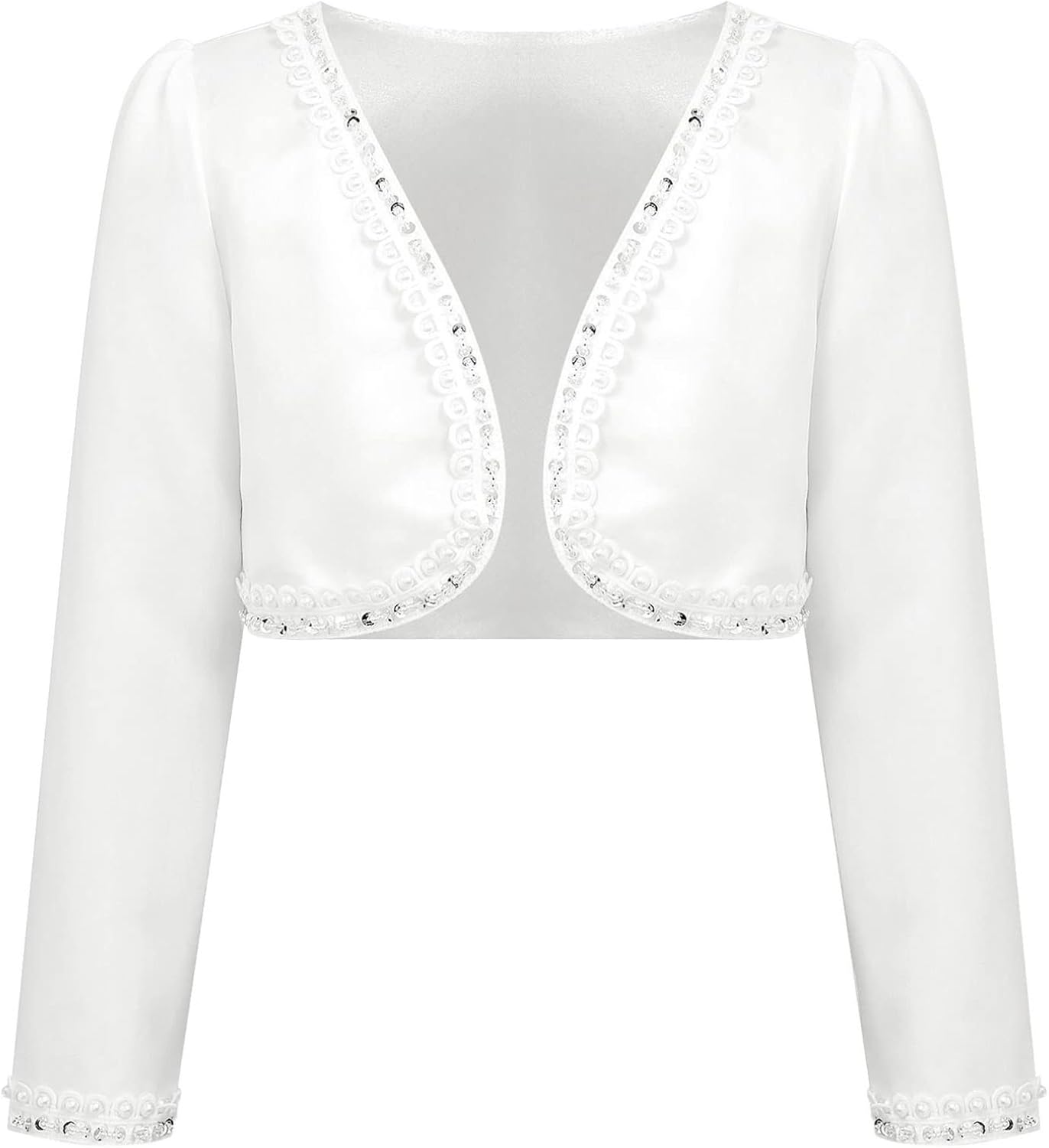ranrann Kids Satin Beaded Flower Girl Bolero Shrug Dress Coat Long Sleeve Cardigans Short Jacket Formal Cover up