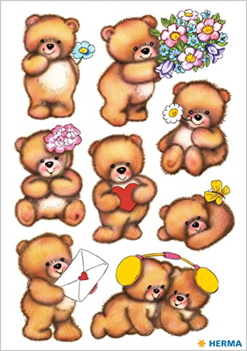 HERMA 3578 Aufkleber Teddybär klein groß, 24 Stück, Tiere Sticker mit süßen Teddy Bären Motiv, Kinder Etiketten für Fotoalbum Tagebuch Poesiealbum Scrapbooking Geburtstag Dekoration Briefe DIY Basteln