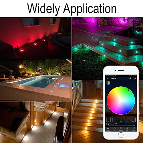 Sumaote Led Deck Light Kit, 30Pcs Φ1.22 Wifi Smartphone Control Low Voltage Recessed Rgbw Deck Lighting Waterproof Outdoor Stair Patio Path Soffit Decoration For Alexa,Google Home,Black #TOP6