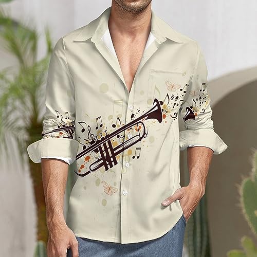 Trumpet and Notes Mens Long Sleeve Shirts Casual Button Down Shirts for Men Summer Beach Tees with Pocket2