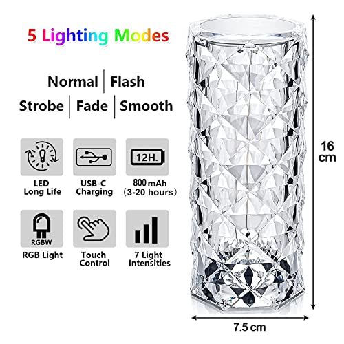 Crystal Lamp 16 Color Changing Rgb Rose Table Lamp Acrylic Night Light Portable Touch Lamp With Remote Control Usb Led Diamond Rechargeable Table Lamps For Bedroom, Crystal Light Housewarming Gift #TOP5