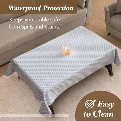 Image of Kuber Industries 36x54 Inch Vinyl 4 Seater Table Cover Cloth | Multipurpose Rectangle Dining Table Cover /Cloth for Party and Events | Lining - Silver