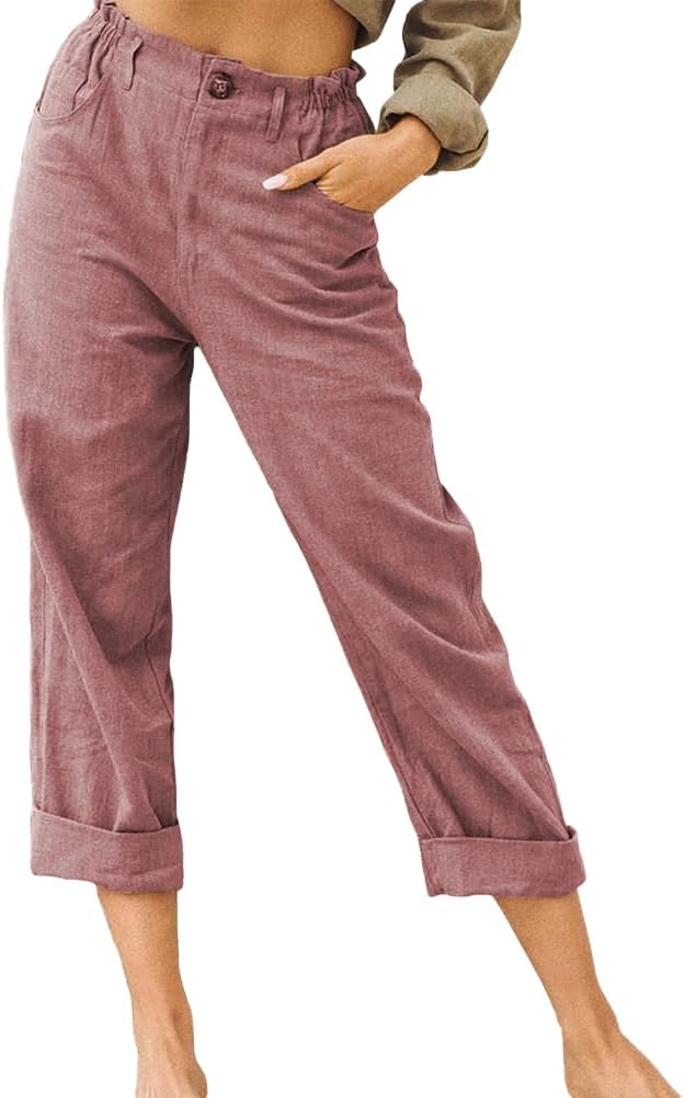 Linnen 3/4 cropped broek dames, linnen capribroek voor