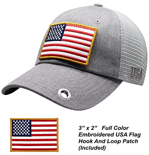Image of Antourage American Flag Unconstructed Unisex Mesh Snapback Baseball Hat Cap for Men and Women +2 Patriotic Patches Included