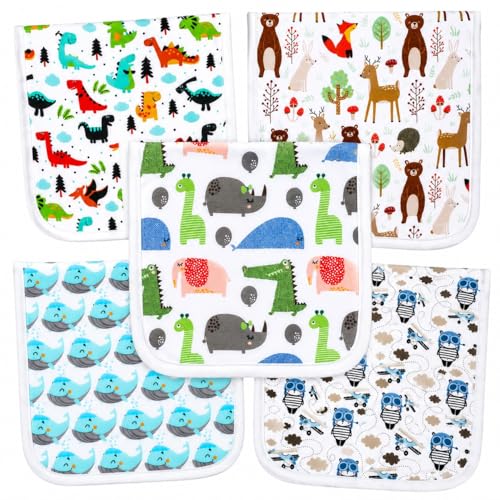 Image of KiddyStar 5 Pack Organic Cotton Burp Cloths, Soft 3 Layer Absorbent Towels for Newborn Feeding & Spit Up