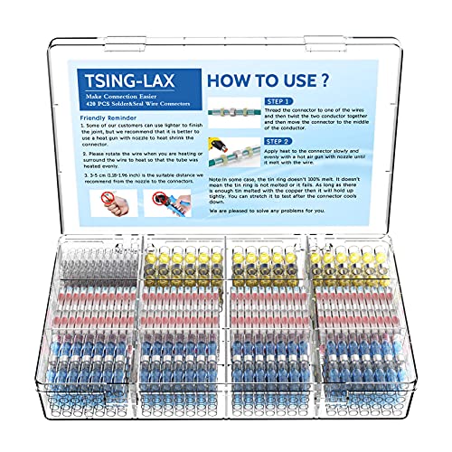 Tsinglax 420PCS Solder Seal Wire Connectors, Heat Shrink Butt Connectors, Waterproof and Insulated Electrical Butt Terminals, Butt Splice for Automotive Marine Boat