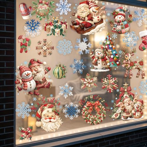 Christmas Window Clings 29 PCS Vintage Patchwork Christmas Decor