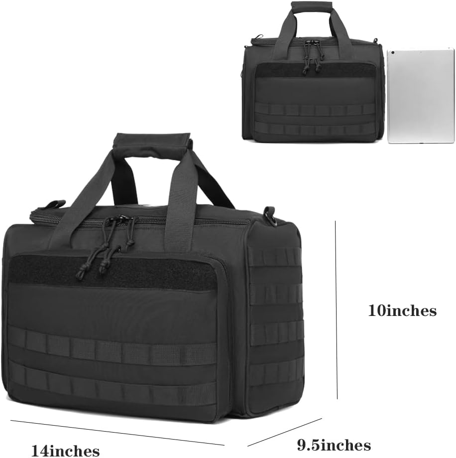 Tactical Gun Range Bag for Handguns Pistols and Ammo Large Shooting Range Duffle Bags for Magazine Shooting Gear Accessories Deluxe padded gun bag for Hunting Shooting Range Sport Competetion