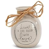 Lighthouse Christian Products A Life Filled With Love Embossed Fabric 12.75 x 5 Textured Ceramic Vas