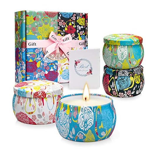 TOFU Bougies Parfumées, Cire de soja 100%, Cadeau Femme, Cadeau Fete des Peres,Cadeau maitresse d'école, Anniversaire, Noël, portatives en Conserve pour soulager Le Stress, Aromathérapie