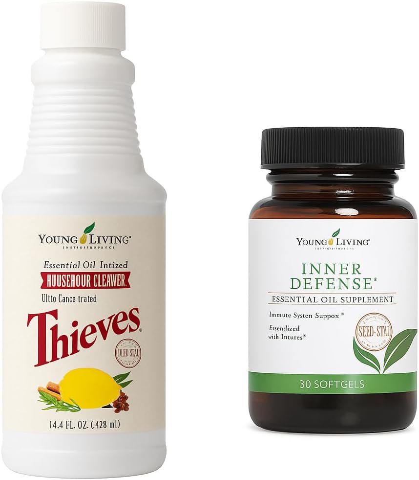Young Living Thieves Household Cleaner & Immune Support Bundle – Plant-Based All-Purpose Cleaner with Essential Oils & Inner Defense Softgels for Comprehensive Wellness and Home Care