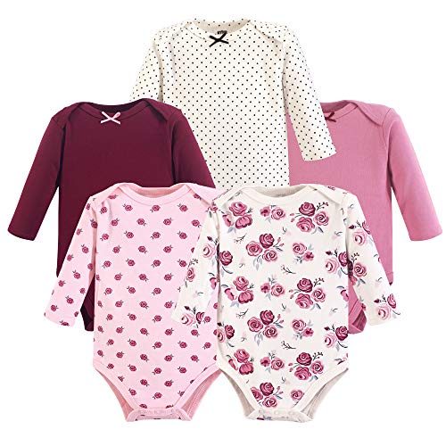 Image of Hudson Baby baby-girls Cotton Long-sleeve Bodysuits 5-pack