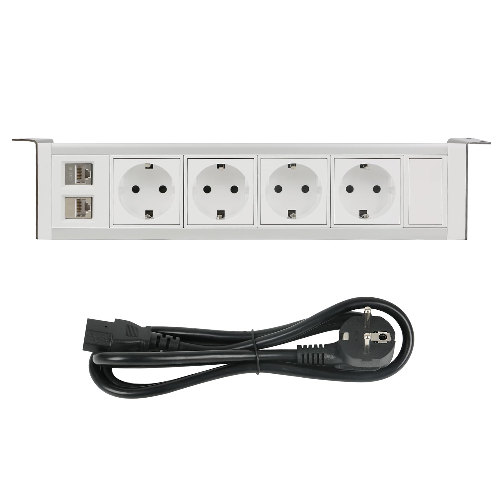 Multiprise sous le plan de travail, multiprise 4 prises avec 2 câbles RJ45 et 1,5 m, prise pour meubles ou plans de travail