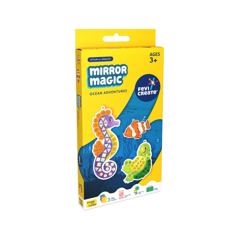 Image of Fevicreate Stick-n-Create Mirror Magic Ocean Adventures Kit | Multi-Coloured Sparkly Stickers | Ocean Creature Templates | Travel Friendly | Boosts Creativity | Screen-Free Play | Gifting | Ages 3 +