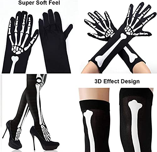 MAKFORT Halloween Outfit Halloween Stocking and Gloves Bloody Stockings Womens Gory Nurse Tights Womens Skeleton Dress Halloween Costume for Women - Image 2