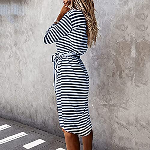Briskorry Casual jurk met ronde hals voor dames, gestreept, casual, zomerjurk, onregelmatige zoom, lange mouwen, knielange mini-jurk, herfst, vrijetijdsjurk - Image 6