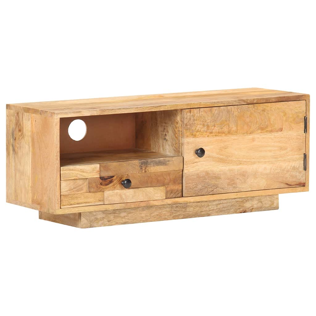 TV-Schrank aus massivem Mangoholz, 90x30x35 cm, Naturholz-Finish, robuster Fernsehschrank für Wohnzimmer, praktisches Media Center mit Stauraum