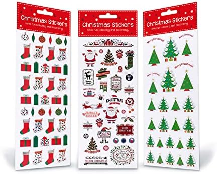 Christmas Stickers Decorating 3 Pack Sheet - Self Adhesive Merry Xmas Crafting, Scrapbook, Gift, Present, Party Bag Filler, Card Making Supplies for Kids - Santa Claus, Reindeer, Snowflake