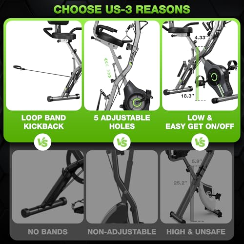 Image of Exercise Bike, 5 in 1 Foldable Stationary Bike for Seniors, 16-Level Adjustable Magnetic Resistance, Indoor Workout Bike with 330LB Capacity, Comfortable Seat Backrest X-bike