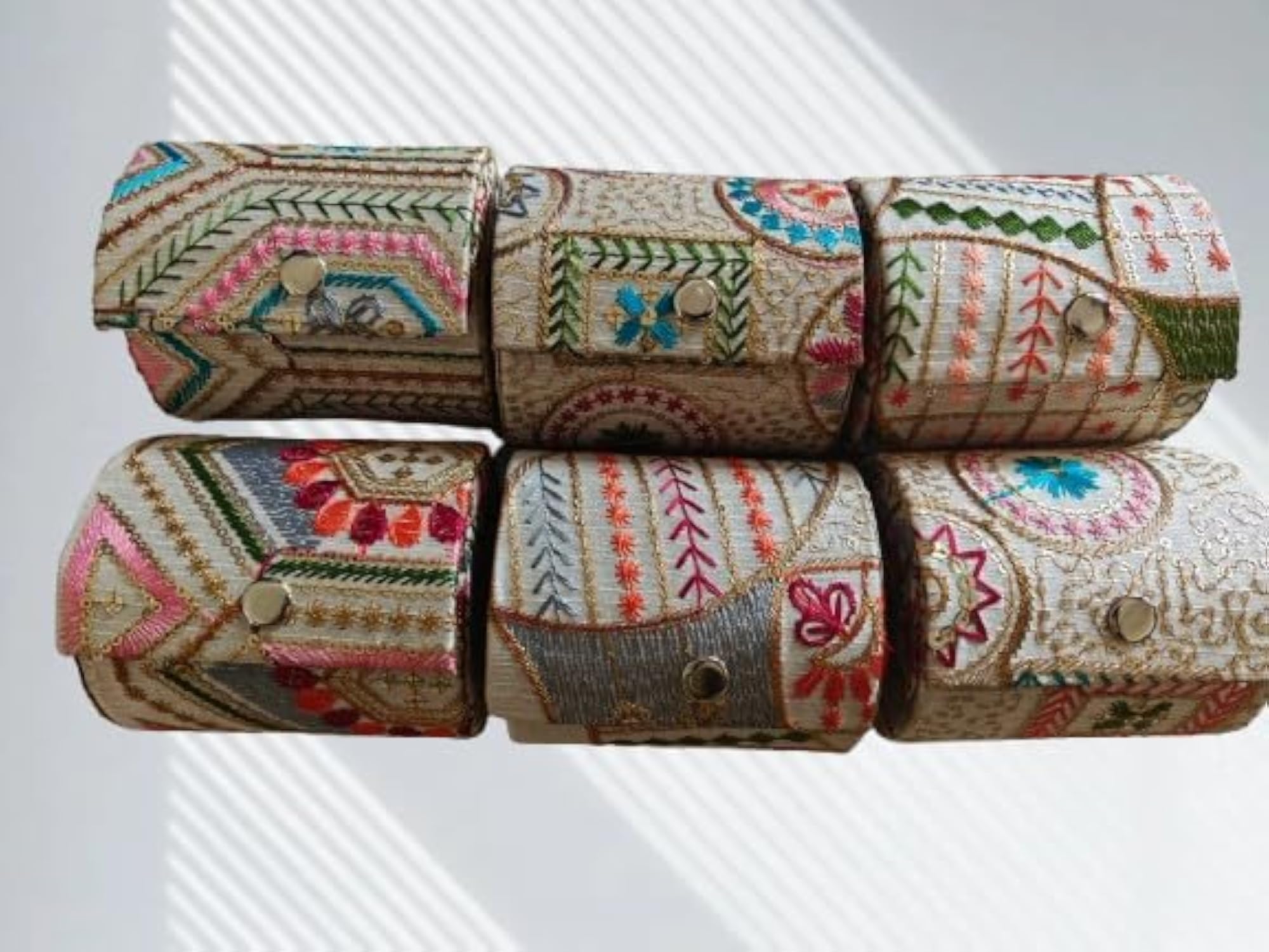 Embroidery Bangle Box for Women, Multicolour Patchwork Design