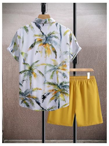 GORGLITTER Men's Summer Vacation Outfits Hawaiian Beach Floral Button Down Short Sleeve Shirt and Shorts Set2