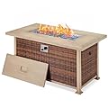 Homrest 50" L Propane Pit Firetable,50,000 BTU Auto-Ignition Gas Fire Table with CSA Certification,2 Hidden Side Hooks,Aluminum Hand-Painted Table Top for Outside Patio(Brown)