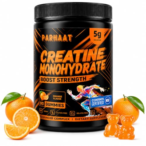 Image of NSF Certified Creatine Gummy - Creatine Monohydrate Gummies 5g for Men & Women - Boost Focus,Strength, and Endurance, Vegan, Gluten-Free, Non-GMO, 2.5 Gram Creatine per Gummy (Orange 90 ct)